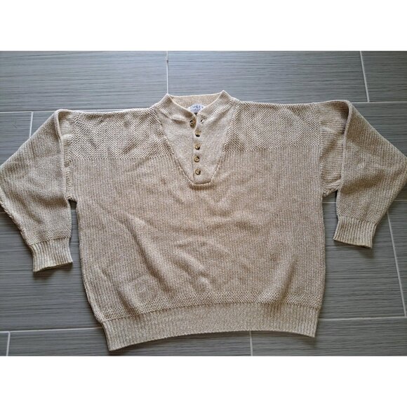 Ashley Other - Ashley Knit Shawl Collar Sweater Beige Men's Size Large Made In USA Preppy